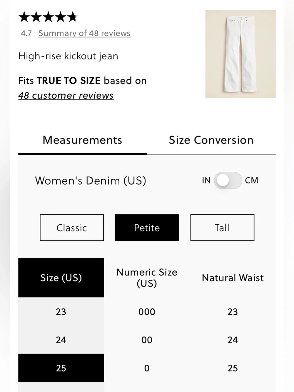 J Crew Jeans 25P High Rise White